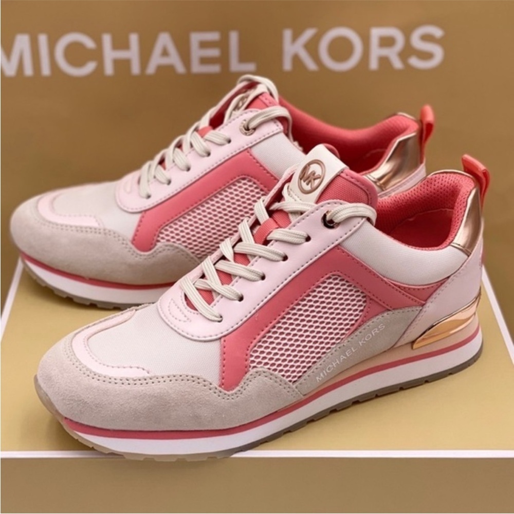 Michael Kors Pink and Rose Gold Mixed-Material Sneakers